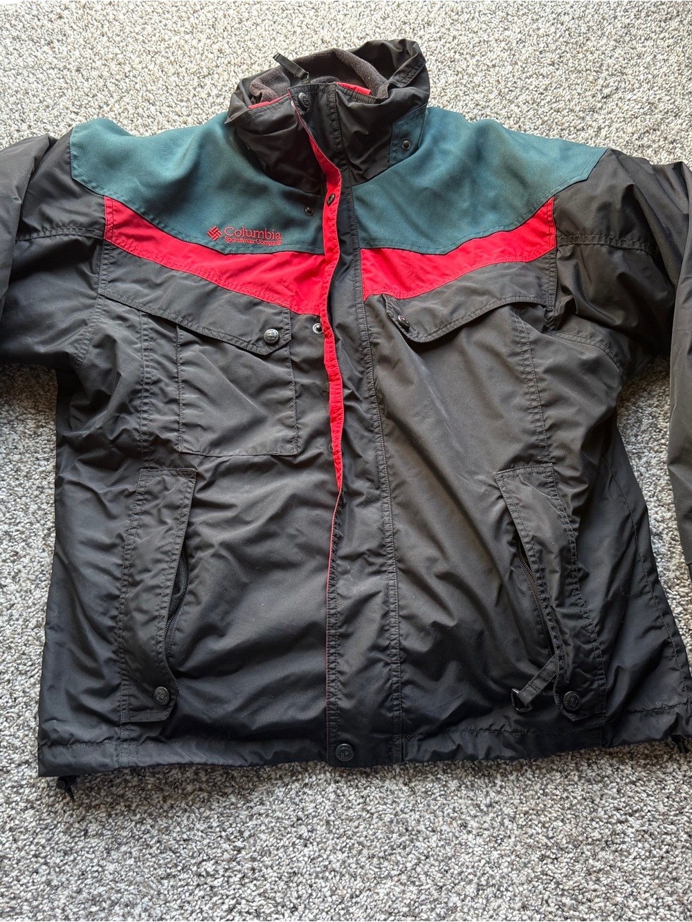 Columbia Men's Black Jacket with Red & Teal Accents